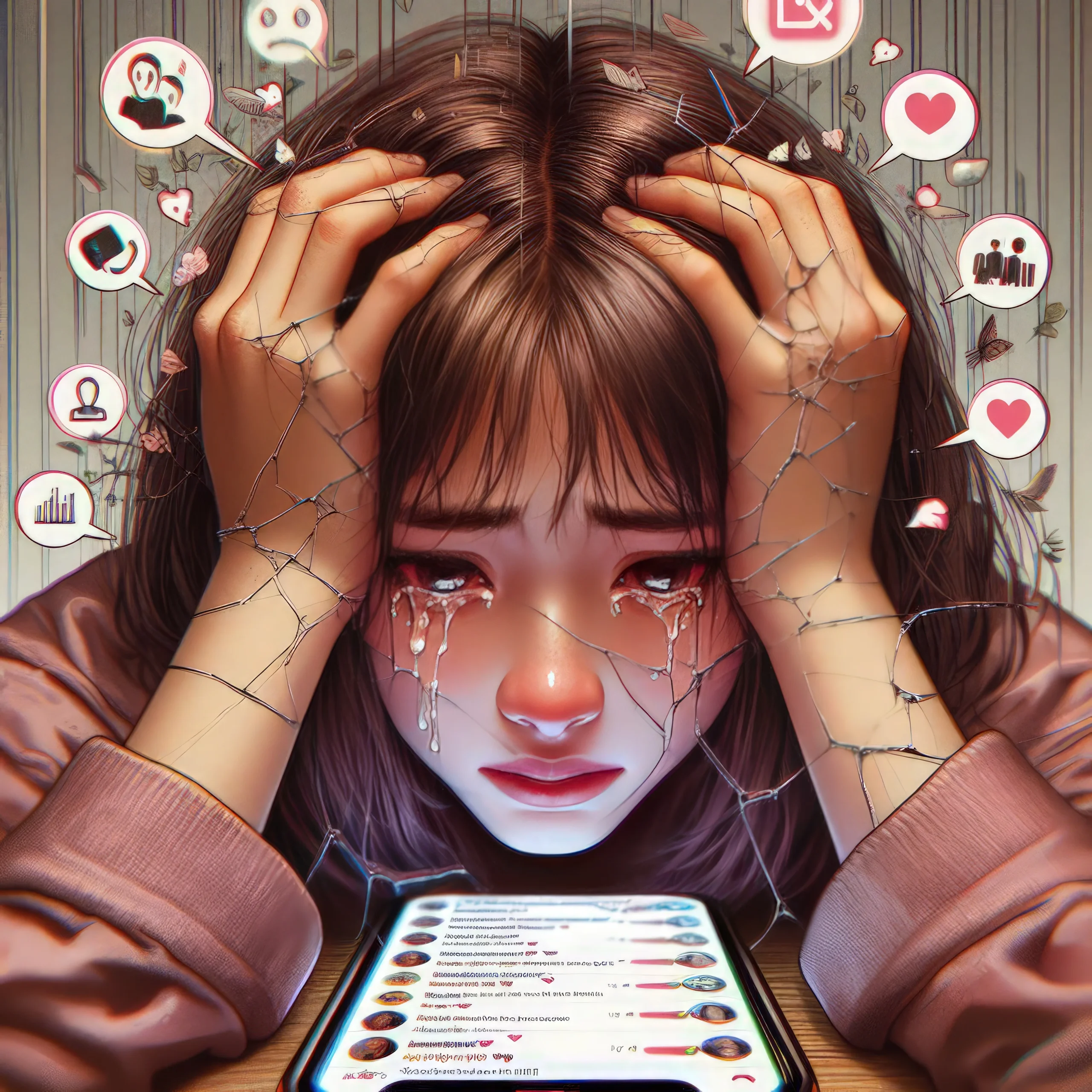 Sad girl with phone, overwhelmed by social media and health anxiety, reflecting the feeling of 'I googled my symptoms and now I’m terrified.