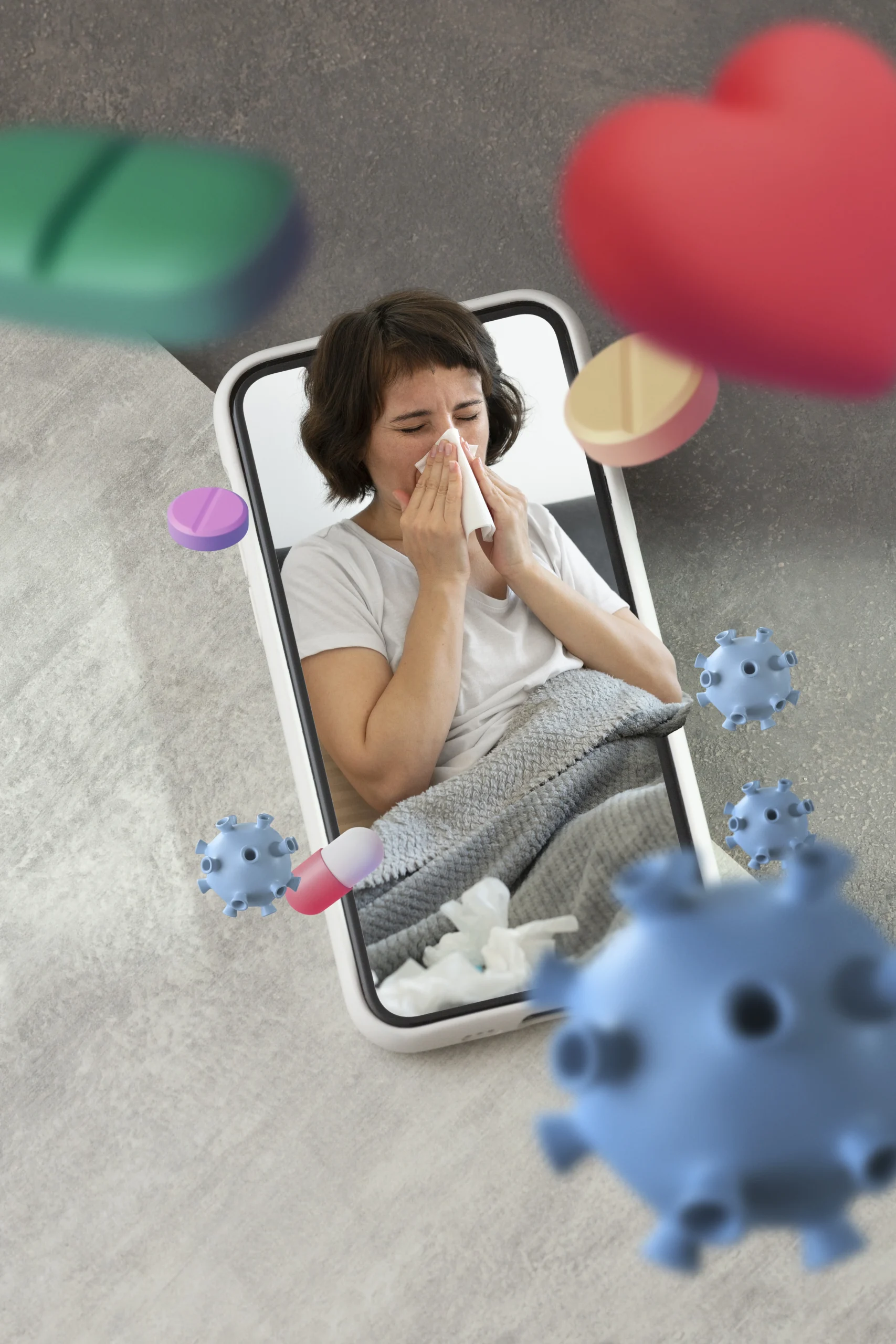 "Woman with health anxiety using telehealth services, feeling overwhelmed after googling symptoms, reflecting the experience of 'I googled my symptoms and now I’m terrified.'"